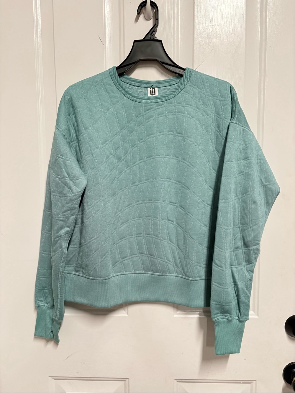 ID Ideology Quilted Reversible Crewneck Sweater in Desert Teal